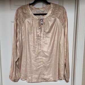 LOFT Women's Elegant Beige Blouse Holiday Gold Sz XL